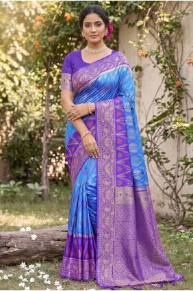 Silk Embroidered Sky blue Saree with Blouse SR29952