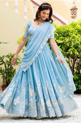 Sky blue Faux georgette Sequins Lehenga Choli with Dupatta LC8837