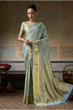 Zari,weaving Silk Sky blue Saree with Blouse SR30353