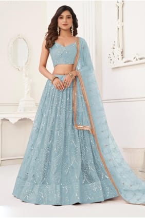 Net Sky blue Lehenga Choli in Thread LC8956
