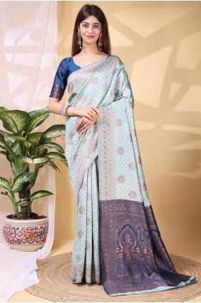 Weaving Silk Sky blue Saree with Blouse SR29440