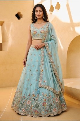 Lehenga Choli in Sky Organza with Embroidered LC9223