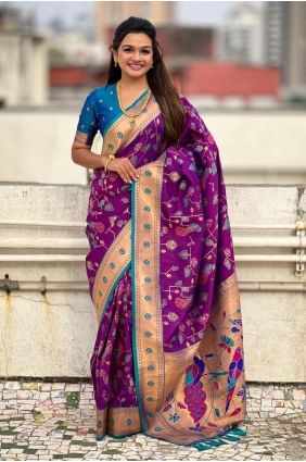 Soft net Saree Purple with Weaving SR28284