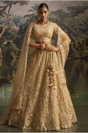Cream Soft Net Lehenga Choli with Elegant Embroidery LC8691