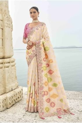 Stone Saree in Peach Silk SR28007