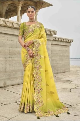 Stone Silk Saree in Lemon  SR28010