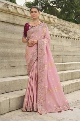 Stone Silk Saree in Pink with Blouse SR28003