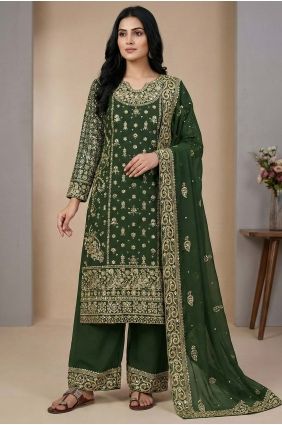 Green Stone with moti Faux georgette Salwar Kameez SK15662
