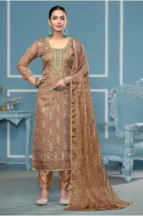 Straight Pant Suit in Brown Viscose SK155376