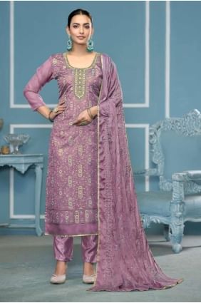 Straight Pant Suit in Lavender Viscose with  SK155377