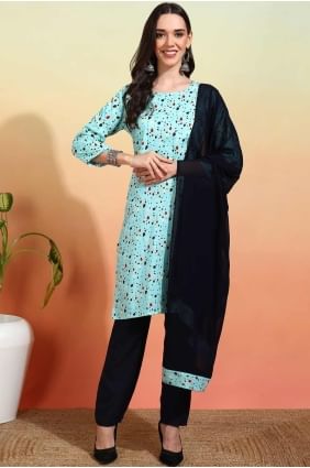 Straight Pant Suit in Mehndi green  Crepe with Printed SK155497