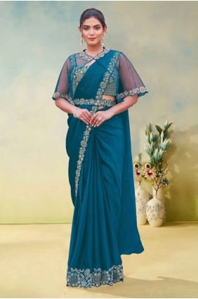 Hand Silk Saree in Teal blue with Blouse SR29179
