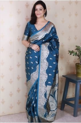 Teal blue Banarasi silk Saree with Weaving SR28963