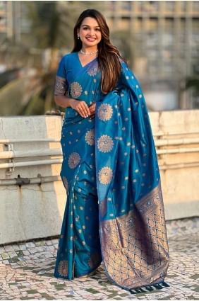 Teal blue Weaving Silk Saree SR28269