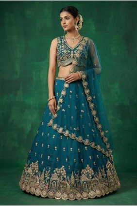 Chinon chiffon Lehenga Choli with Embroidered in Teal LC9238