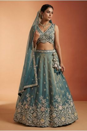 Lehenga Choli in Teal Tissue with Embroidered LC9166