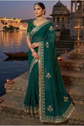 Teal Green Hand Georgette Saree SR29903