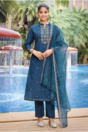 Teal Embroidered Salwar Kameez in Viscose SK15783