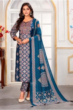 Teal Printed Chanderi Salwar Kameez SK156133