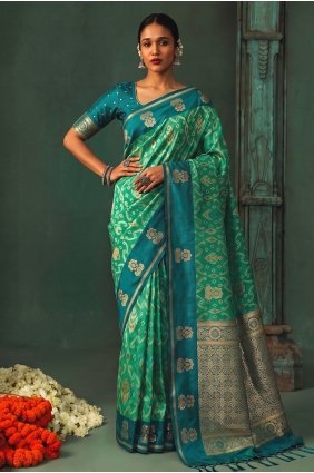 Silk Saree in Teal with Weaving SR30376