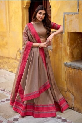 Lehenga Choli in Chiku Chanderi with Thread LC8882