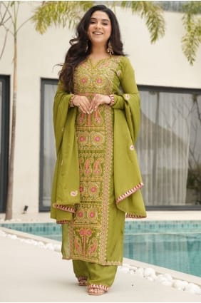 Parrot green Thread Chinon chiffon Salwar Kameez SK156030