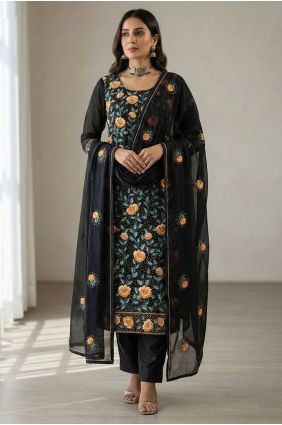 Georgette Black Salwar Kameez in Thread SK15644