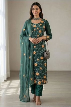 Teal green Thread Georgette Salwar Kameez SK15645