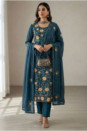 Georgette Teal Salwar Kameez in Thread SK15646