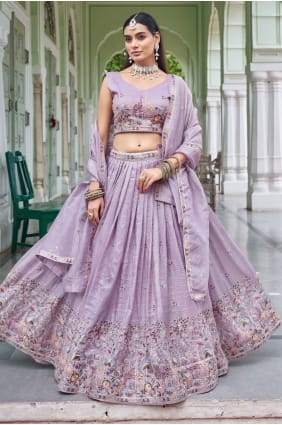 Lavender Silk Thread Lehenga Choli with Dupatta LC8907