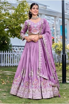 Lavender Lehenga Choli in Silk with Thread LC8954