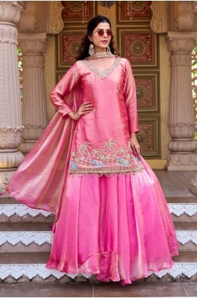 Polyester Thread Pink Lehenga Choli with Dupatta LS094
