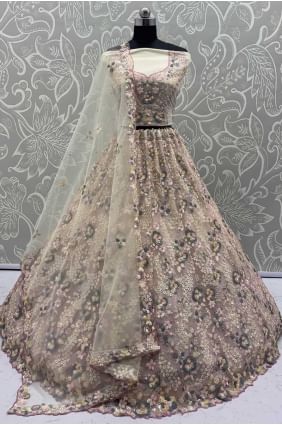 Cream Net Lehenga Choli with Thread Embroidery LC8680