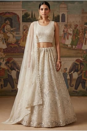 White Net Thread Wedding Lehenga Choli with Dupatta LC8933