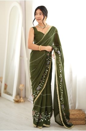 Thread Georgette Mahendi Saree with Blouse SR30253