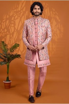 Dark pink Sherwani in Art silk with Thread KURR281