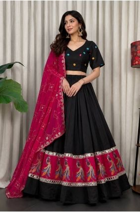 Black Thread Lehenga Choli in Silk LC9138