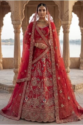 Red Silk Lehenga Choli with Thread LC9011