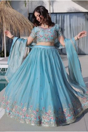 Sky Blue Silk Lehenga Choli with Thread LC9091