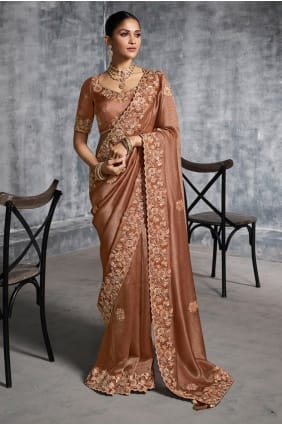 Brown Saree with Mirror Tissue SR29191