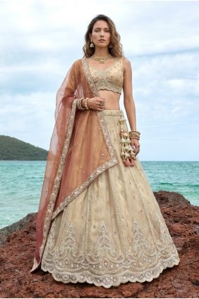 Tissue Cream Lehenga Choli in Embroidered LC9220
