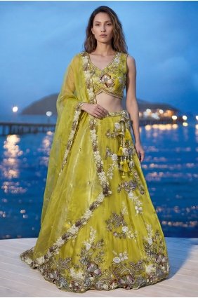 Mustard Lehenga Choli in Embroidered Tissue LC9196
