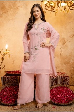Pink Embroidered Tissue Palazzo Suit PZ4553