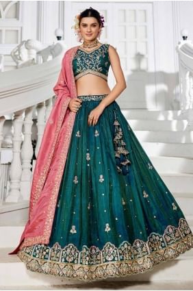 Tissue Embroidered Teal green  Lehenga Choli with Dupatta LC8494