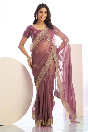 Wine Embroidered Saree in Tissue SR29757