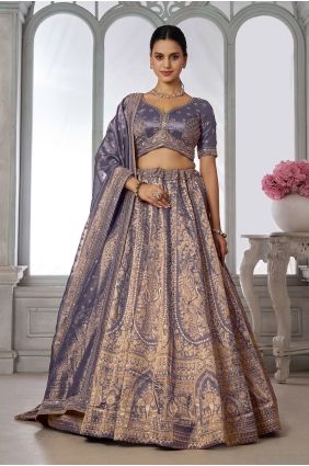 Hand Tissue Purple Lehenga Choli with Dupatta LC9114