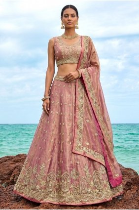 Embroidered Tissue Lehenga Choli in Pink LC9233