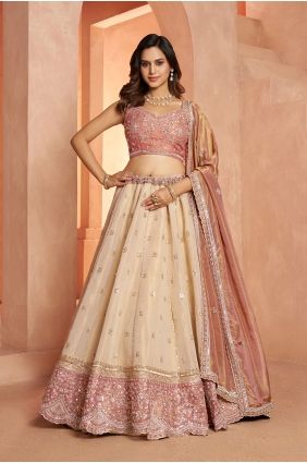 Hand Tissue Cream Lehenga Choli with Dupatta LC9118