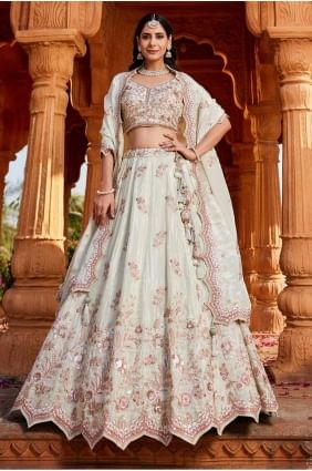 Tissue Party Lehenga Choli in Pista  with Embroidered LC8355