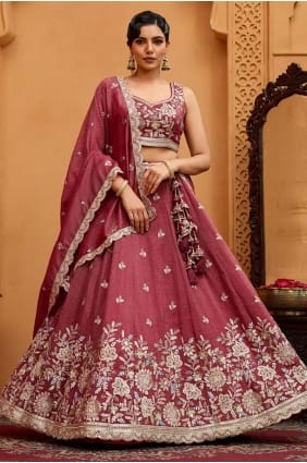Embroidered Tissue Rose gold Lehenga Choli with Dupatta LC8789